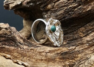 Feinsilber, Silber, Selbstgemacht, Waldviertel, Ring, Rinde, Malachit