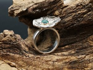 Feinsilber, Silber, Selbstgemacht, Waldviertel, Ring, Rinde, Malachit
