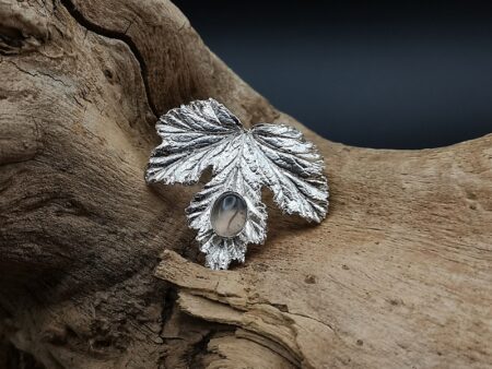 Feinsilber, Silber, Rauchquarz, Anhänger, Brosche, Pelargonie, Selbstgemacht Waldviertel