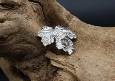 Feinsilber, Silber, Rauchquarz, Anhänger, Brosche, Pelargonie, Selbstgemacht Waldviertel