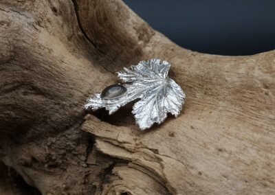 Feinsilber, Silber, Rauchquarz, Anhänger, Brosche, Pelargonie, Selbstgemacht Waldviertel